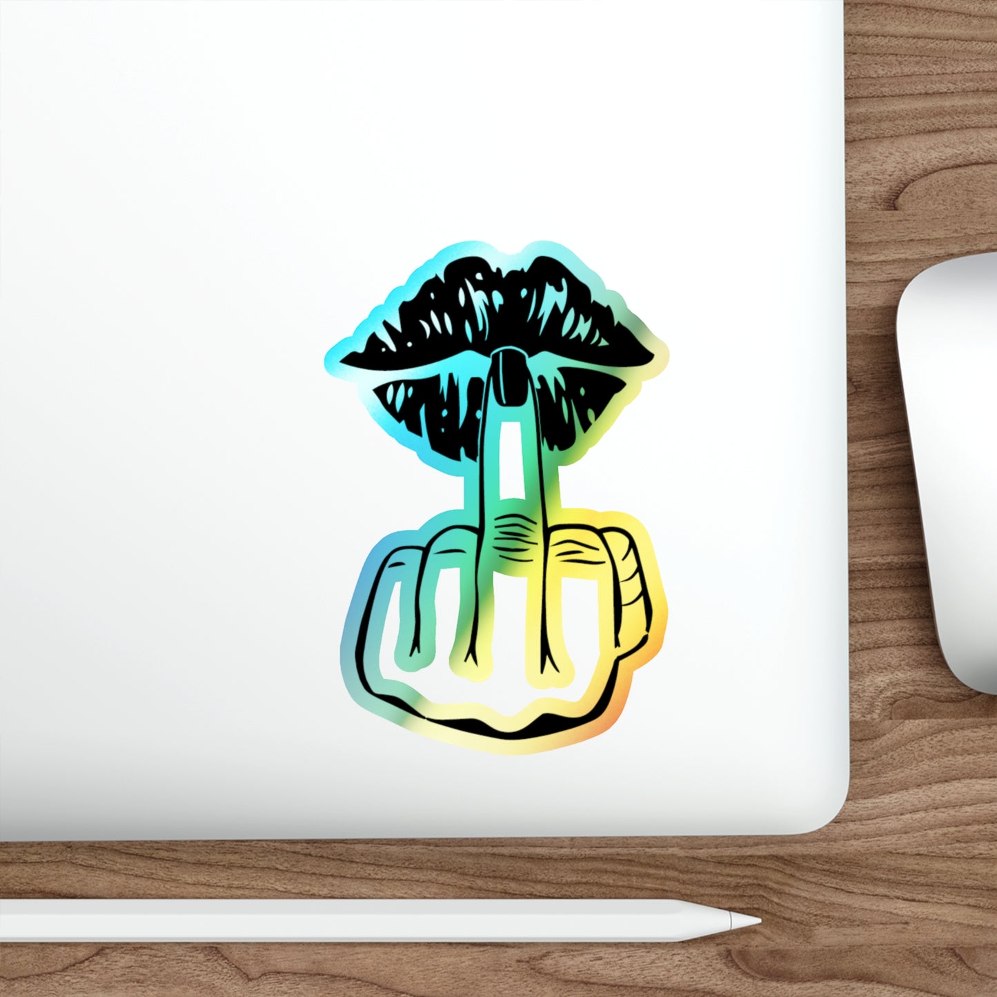 Middle Finger Kiss Holographic Stickers